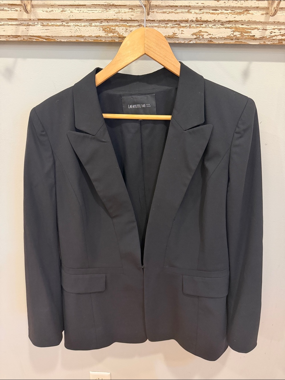 Lafayette 148 New York Wool Black Tailored Women's Blazer Size 14